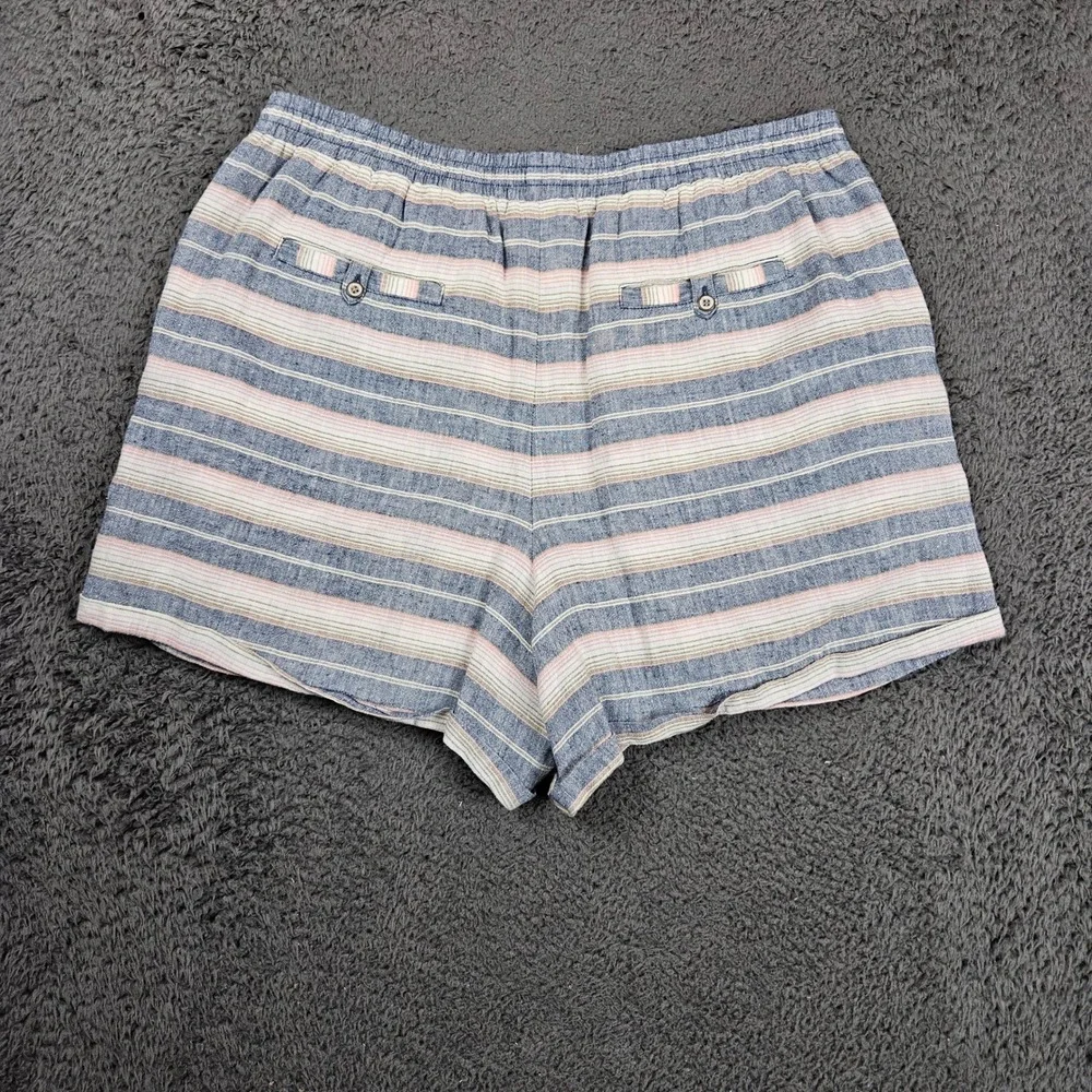 Anthropologie Mermaid Women's Striped Linen Rayon Pull On‎ Shorts Size Medium